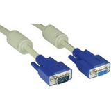 (€6,90*/1m) 1.00m InLine S-VGA Verlängerungskabel doppelt geschirmt VGA 15pol Buchse auf VGA 15pol Stecker beige blauer Stecker / Ferritkern